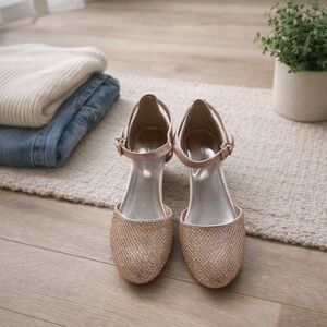 Michael Kors Kids Thessaly Kris Rose Gold Glitter Block Heel Shoes Sz 4